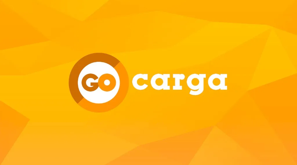 GoCarga brand banner — logo on orange geometric background