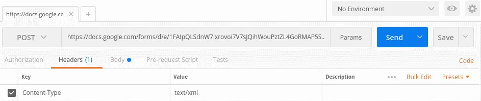 Postman headers with Content-Type text/xml