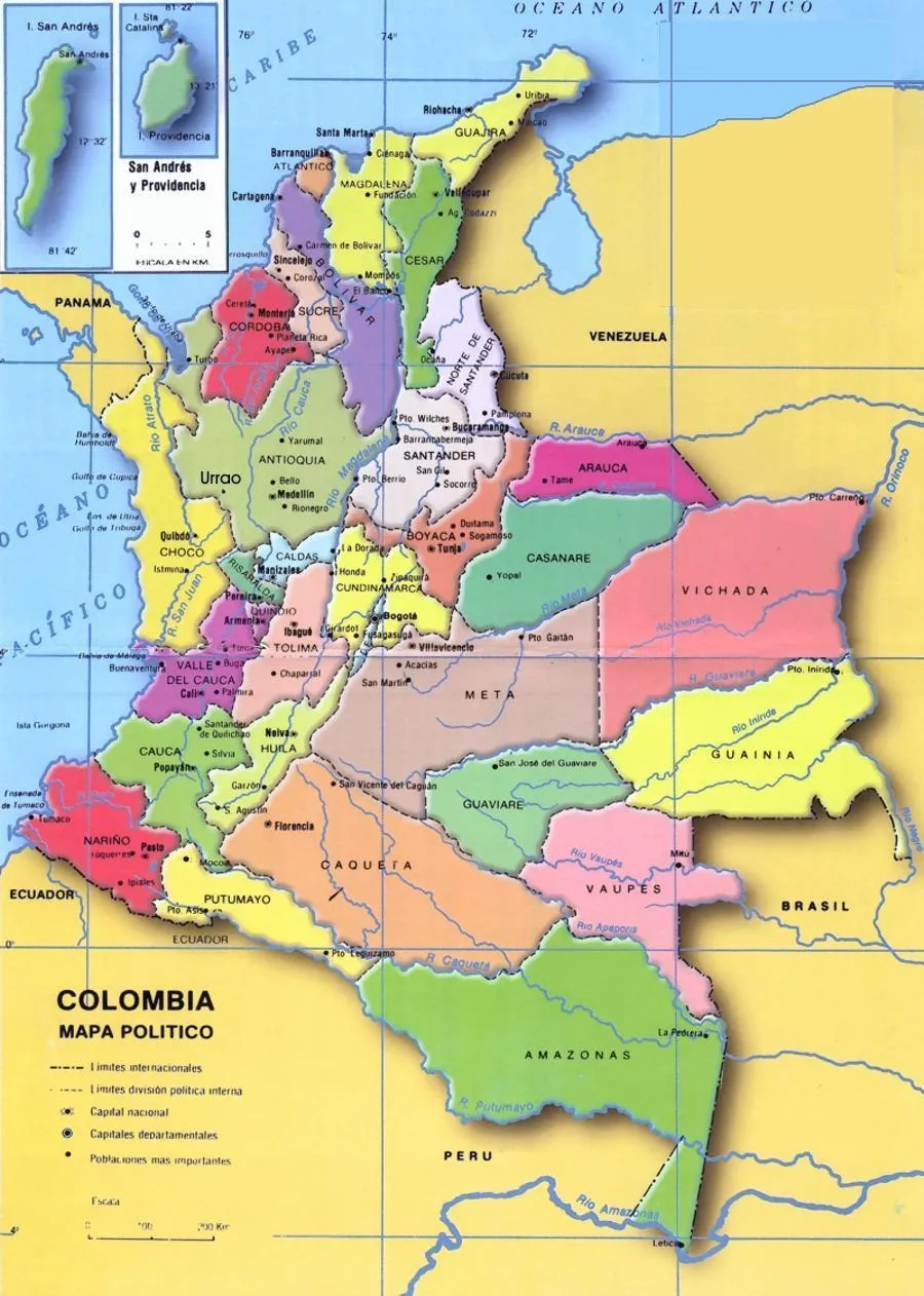 Blank map of Colombia's departments before coloring